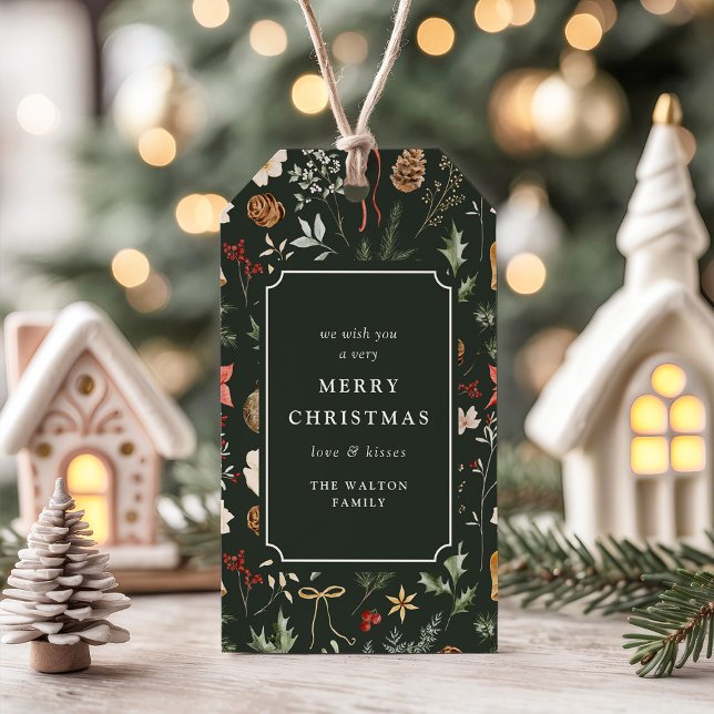 Étiquettes-cadeau Fête de Noël Botanique d'Hiver (Créateur téléchargé)