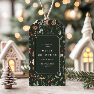 Étiquettes-cadeau Fête de Noël botanique hivernale