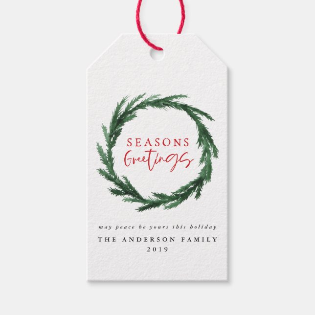 Étiquettes-cadeau Fête de noël de l'aquarelle et des rayures (Devant)