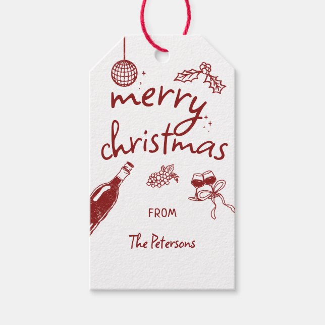 Étiquettes-cadeau Fête de Noël Dégustation de Vins Dessin à la Main (Devant)
