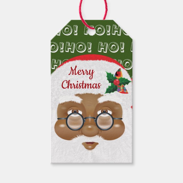 Étiquettes-cadeau Fête de Noël du Père Noël africain américain (Devant)