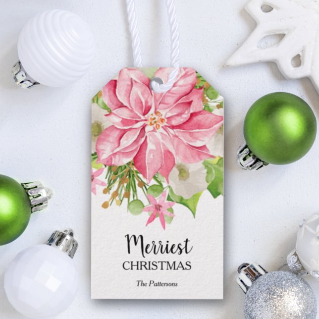Étiquettes-cadeau Fête de Noël Floral Poinsettia Favoriser (Créateur téléchargé)