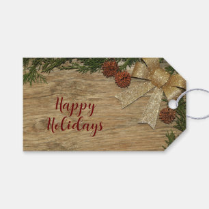 Étiquettes-cadeau Fête de Noël Golden Green Feuilles Rouge Russe