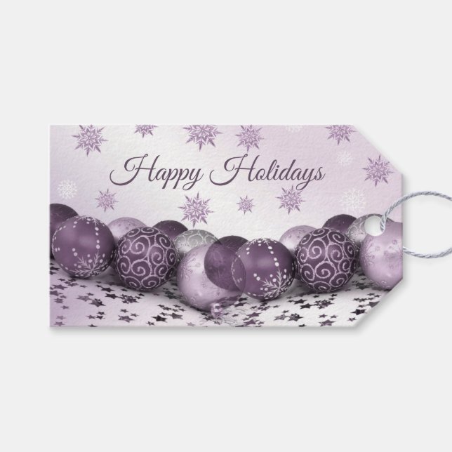 Étiquettes-cadeau Fête de Noël Pink Purple Orament Snowflakes (Devant (Horizontal))