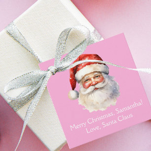Étiquettes Cadeau Fête de Noël Pink Santa Claus Custom Girls
