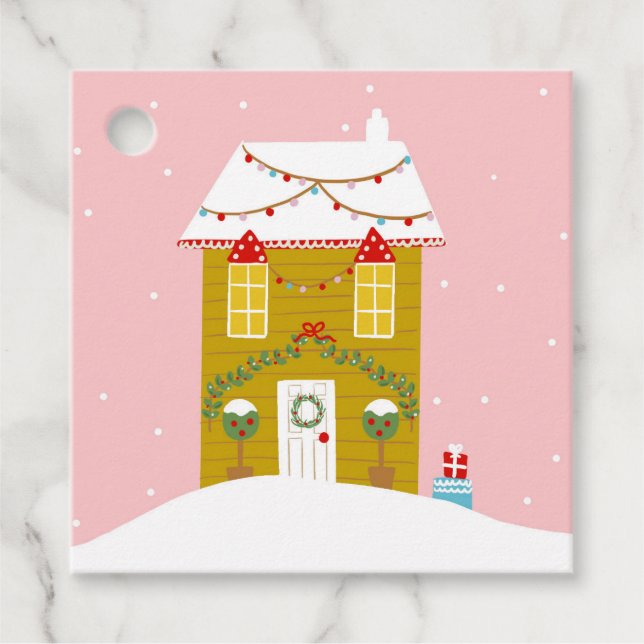 Étiquettes Cadeau Fête de Noël rose Anniversaire des enfants Vacance (Devant)