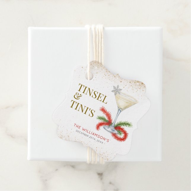 Étiquettes Cadeau Fête de Noël Tinsel et Tinis (En situation)