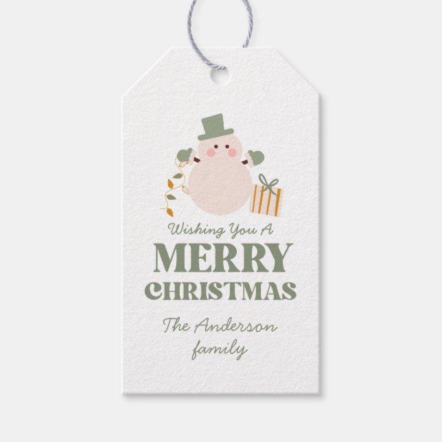 Étiquettes-cadeau Fête de Noël verte et or (Devant)