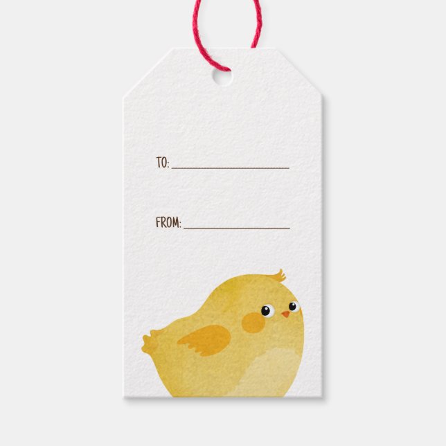 Étiquettes-cadeau Fête de Pâques avec petit poulet jaune (Devant)