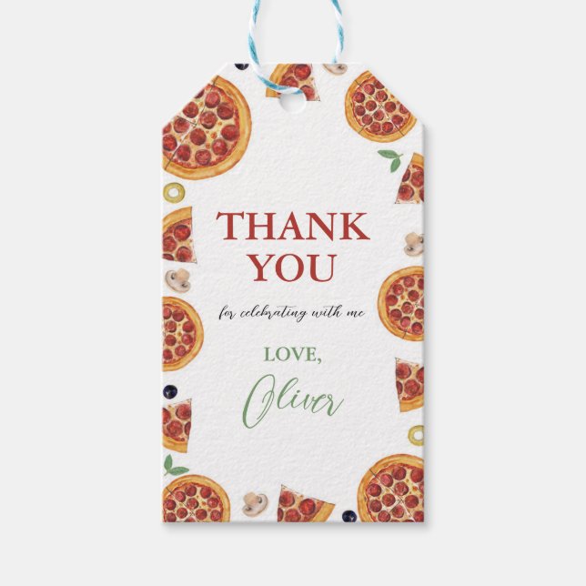 Étiquettes-cadeau Fête de Pizza, Tranches de Plaisir (Devant)