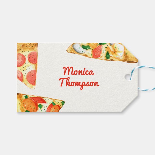 Étiquettes-cadeau Fête de pizza Watercolor (Devant (Horizontal))