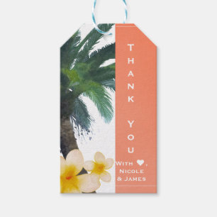 Étiquettes-cadeau Fête de plage au palmier tropical orange et au plu