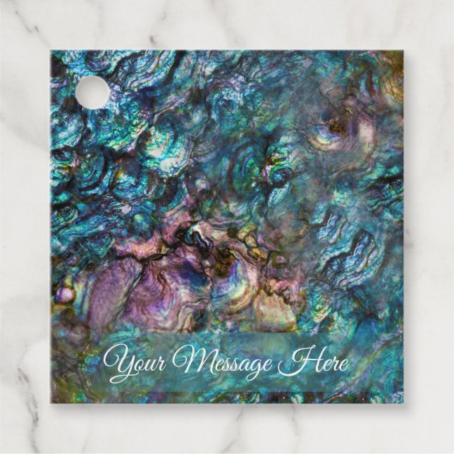 Étiquettes Cadeau Fête de plage Coquille d'abalone iridescente arc-e (Devant)