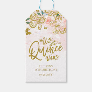 Étiquettes-cadeau Fête de Quinceanera Florale Papillon Rose Carmin