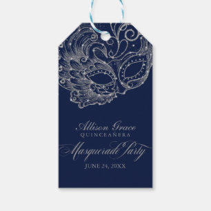Étiquettes-cadeau Fête de Quinceañera Mascarade Argent Bleu