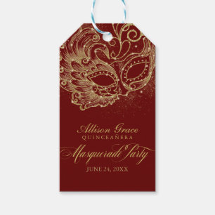 Étiquettes-cadeau Fête de Quinceañera Masquerade Or Bourgogne