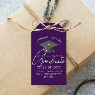 Étiquettes-cadeau Fête de remise des diplômes violet foncé personnal