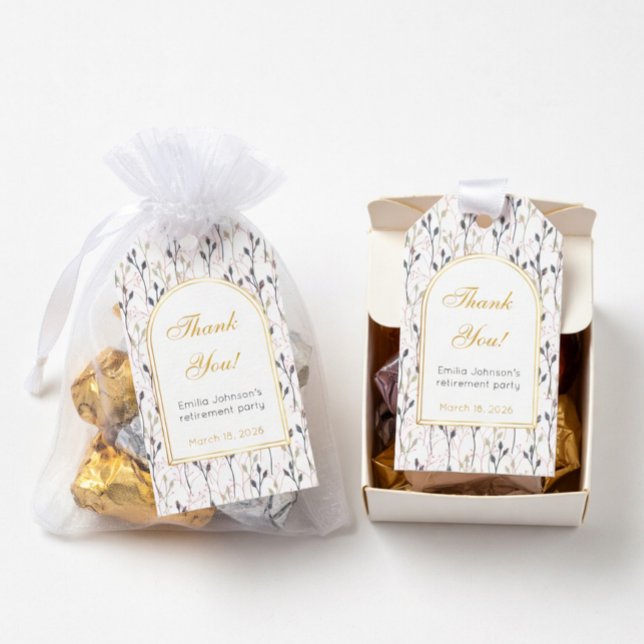 Étiquettes-cadeau Fête de retraite avec arche florale élégante (Créateur téléchargé)
