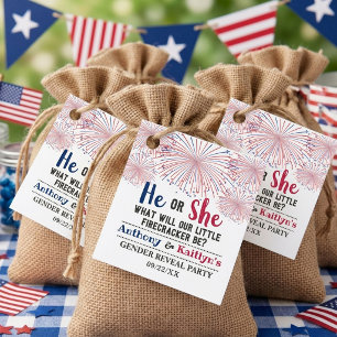 Étiquettes Cadeau Fête de révélation de genre Feu d'artifice 4 juill