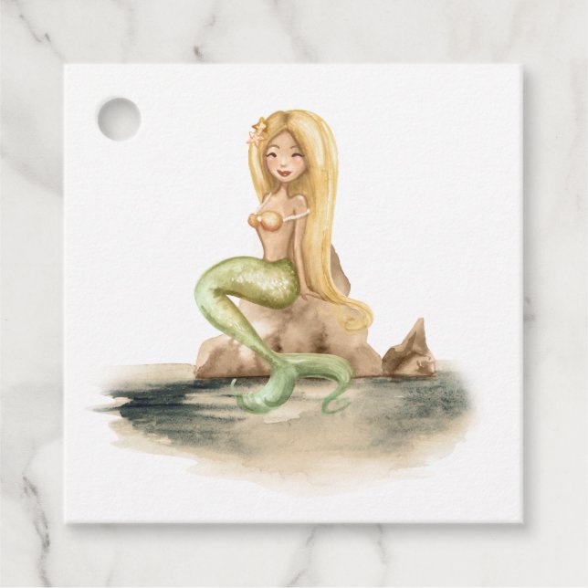 Étiquettes Cadeau Fête de sirène marine aquarelle (Devant)