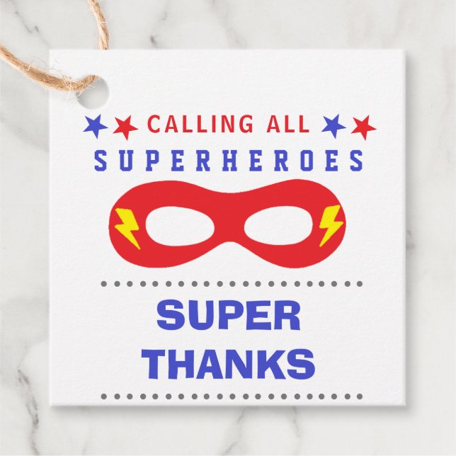 Étiquettes Cadeau Fête de super-héros Merci super (Devant)