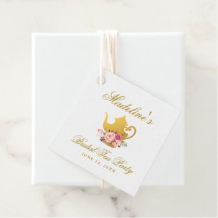 Étiquettes Cadeau Fête de thé de mariage floral or rose