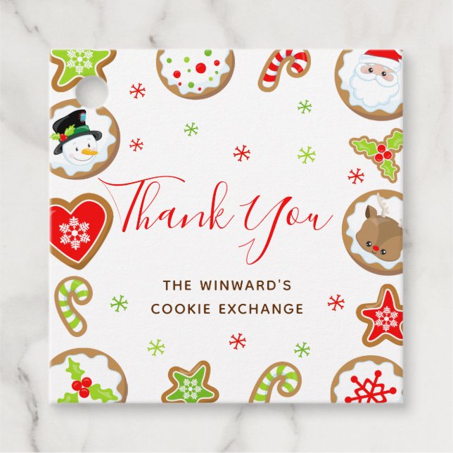 Étiquettes Cadeau Fête d'échange de biscuits de Noël Merci Rouge (Devant)