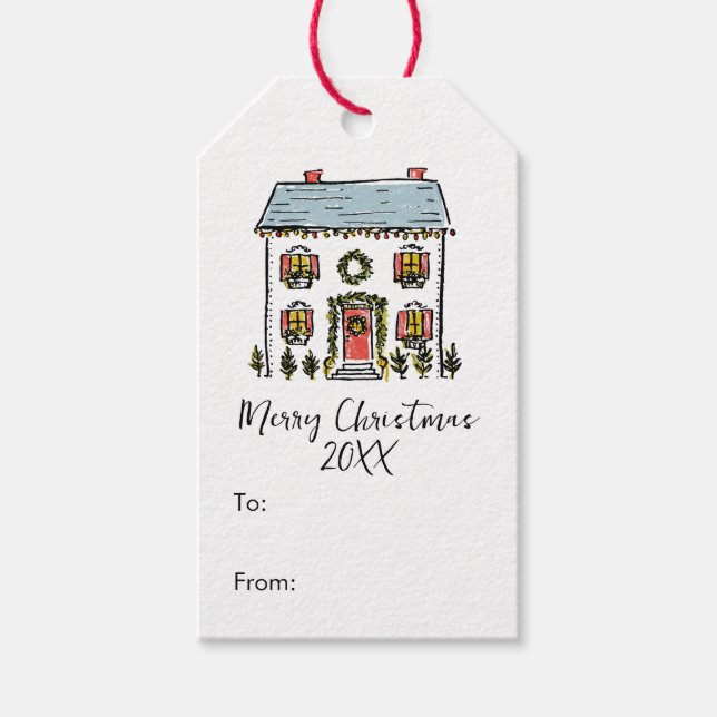 Étiquettes-cadeau Fête des gribouillis dessinés à la main Joyeux Noë (Devant)