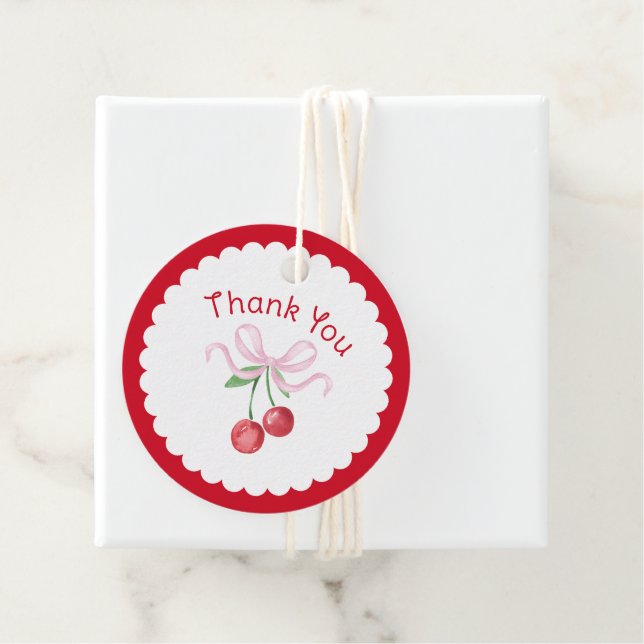 Étiquettes Cadeau Fête des mariées cerise Merci Coquette (En situation)