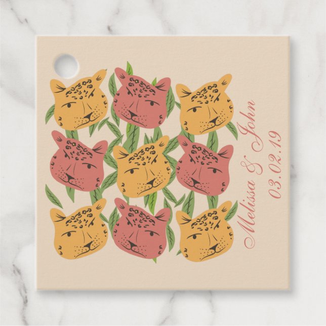 Étiquettes Cadeau Fête des mariées Cheetah Plantes de la jungle (Devant)