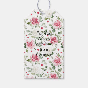 Étiquettes-cadeau Fête des mariées Coeurs de Fleurs Blanches Roses