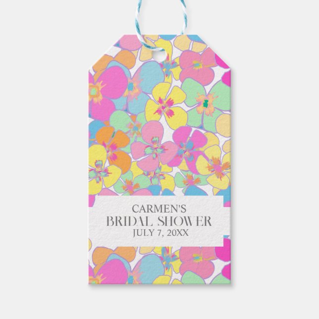 Étiquettes-cadeau Fête des mariées couleur rose florale néon rétro (Devant)