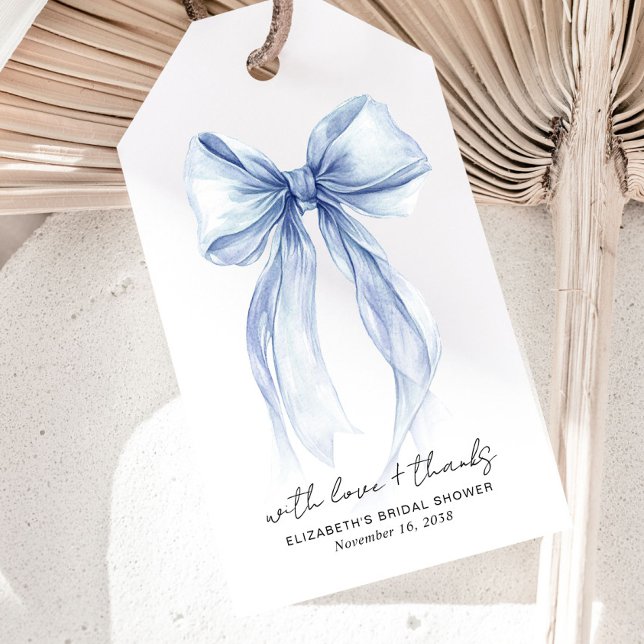 Étiquettes-cadeau Fête des mariées d'aquarelle Blue Coquette Bow (Créateur téléchargé)