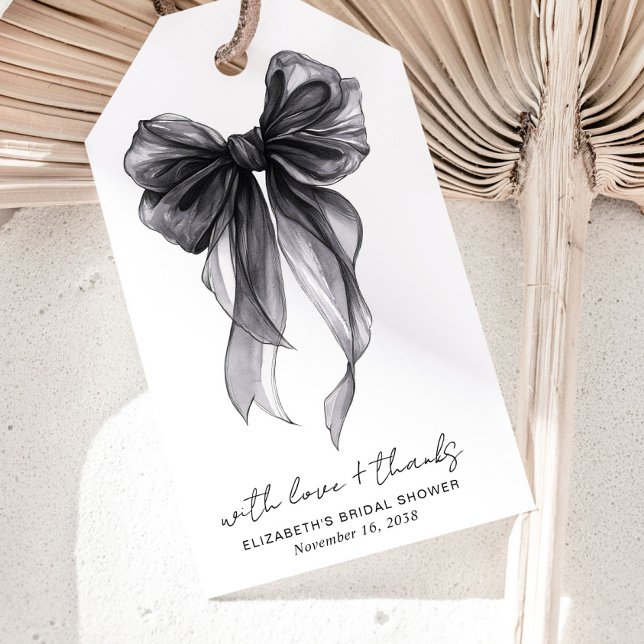 Étiquettes-cadeau Fête des mariées d'aquarelle noire Coquette Bow (Créateur téléchargé)