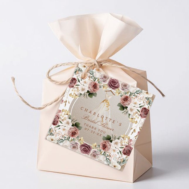 Étiquettes Cadeau Fête des mariées d'automne | Balise cadeau de coul (Bridal Shower Square Favor Tag)