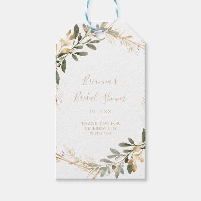 Étiquettes-cadeau Fête des mariées d'automne géométrique Gold Green (Devant)