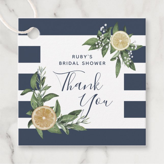 Étiquettes Cadeau Fête des mariées de citron bleu marine (Devant)