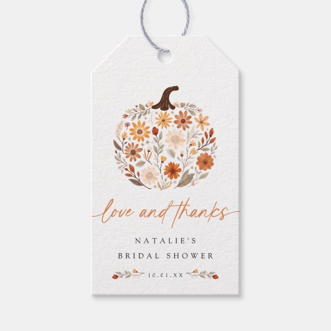 Étiquettes-cadeau Fête des mariées de Citrouille Floral Automne (Devant)