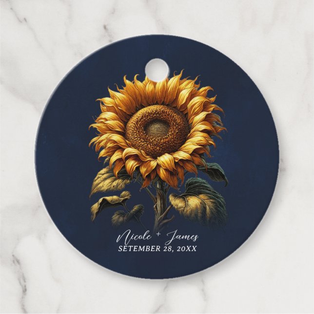 Étiquettes Cadeau Fête des mariées de Mariage de tournesol bleu rust (Devant)