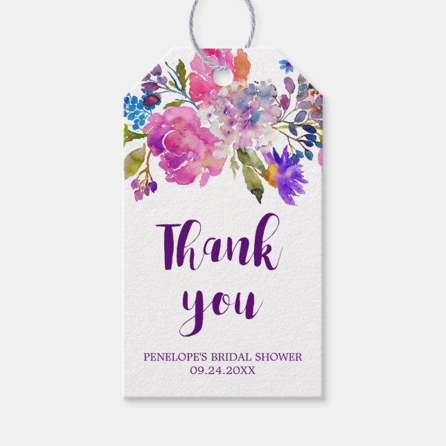 Étiquettes-cadeau Fête des mariées de Merci violet rose et bleu (Devant)