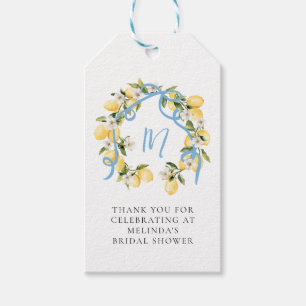 Étiquettes-cadeau Fête des mariées de monogramme de citron citronné 