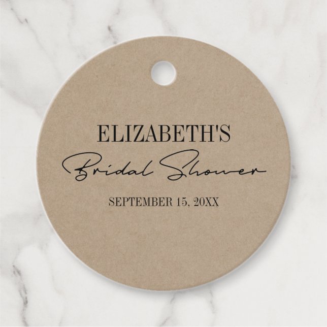 Étiquettes Cadeau Fête des mariées de script moderne Rustique Kraft (Devant)