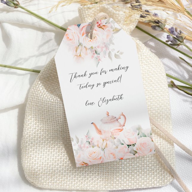 Étiquettes-cadeau Fête des mariées de Tea Party Rose rougissant (Créateur téléchargé)
