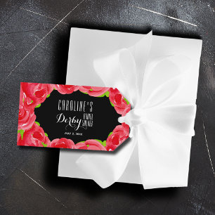 Étiquettes-cadeau Fête des mariées derby d'aquarelle rouge Roses