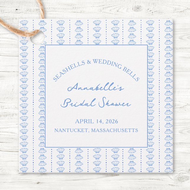 Étiquettes Cadeau Fête des mariées des coquillages et cloches Mariag (Créateur téléchargé)