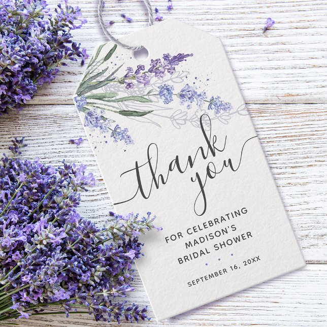 Étiquettes-cadeau Fête des mariées du Merci de lavande (Lavender Thank You Bridal Shower Gift Tags)