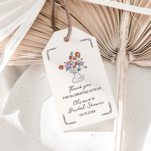 Étiquettes-cadeau Fête des mariées d'Urne Florale tirée à la main