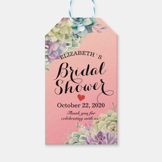 Étiquettes-cadeau Fête des mariées Elégant aquarelle Plantes succule (Devant)