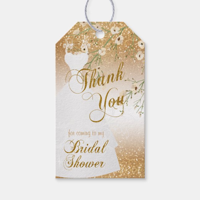 Étiquettes-cadeau Fête des mariées en Parties scintillant or | MERCI (Devant)