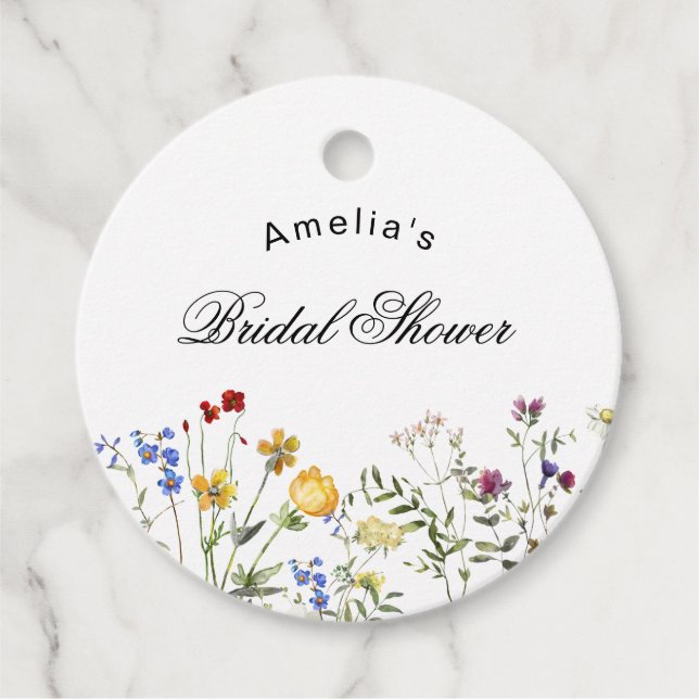Étiquettes Cadeau Fête des mariées Fleur sauvage minimaliste (Devant)